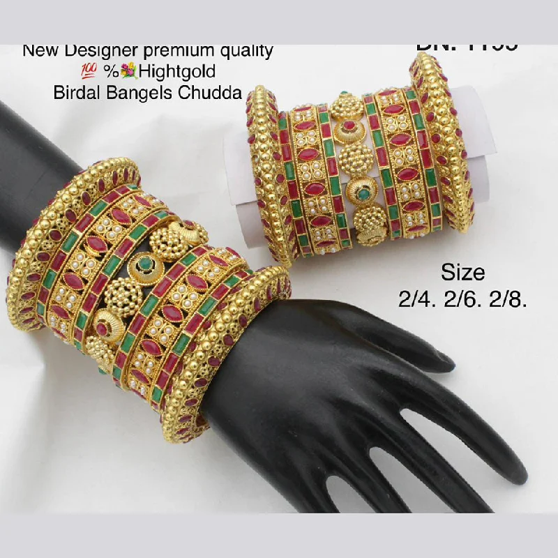 women’s vintage charm bracelets-Pooja Bangles Gold Plated Bridal Bangles set