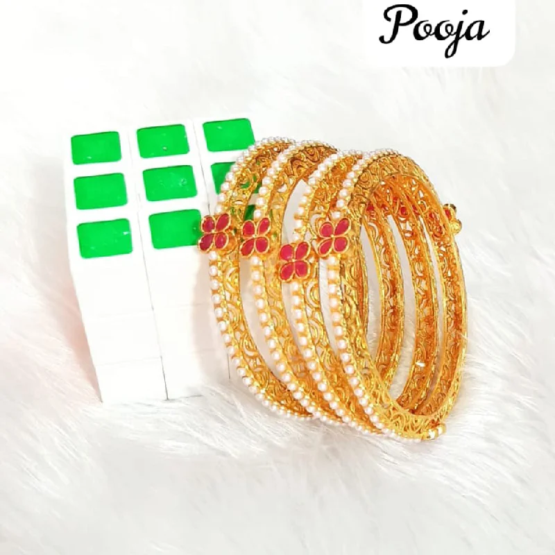 women’s charm bracelets-Pooja Bangles Gold Plated  Bangle Set