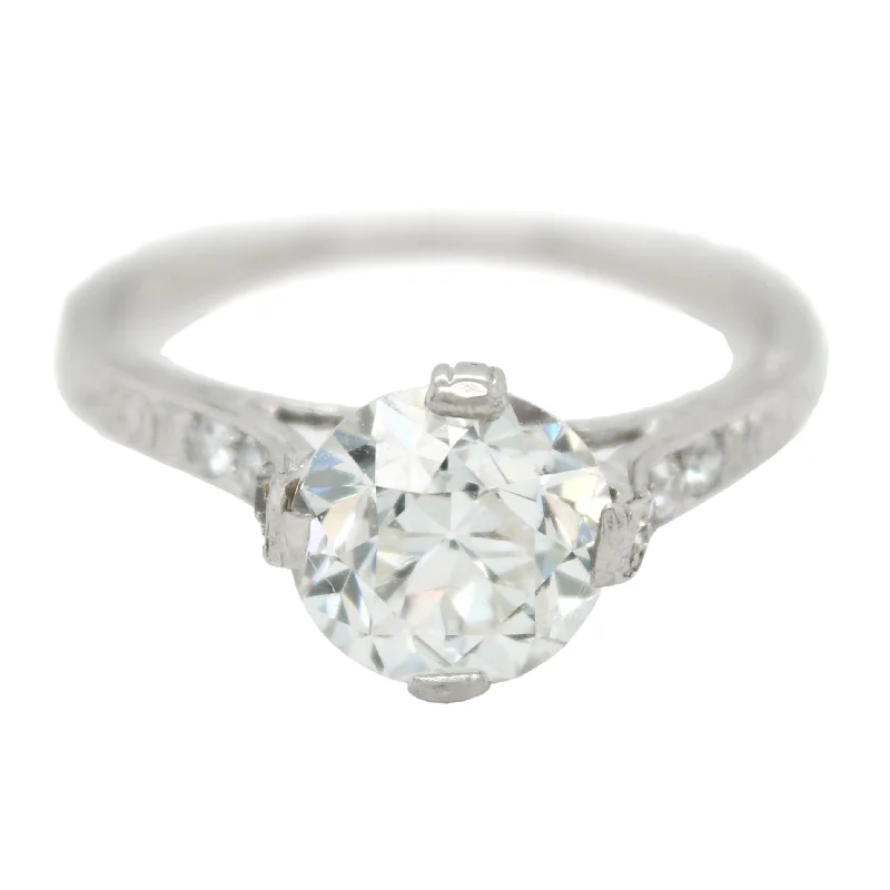 halo diamond engagement rings for women-GIA Antique Art Deco 1.57ct Round Diamond Ring with Accents in 18k White Gold