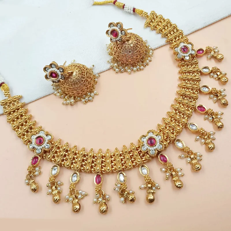 delicate chain necklaces for women-Padmawati Bangles Gold Plated Pota Stone And Pearls Necklace Set