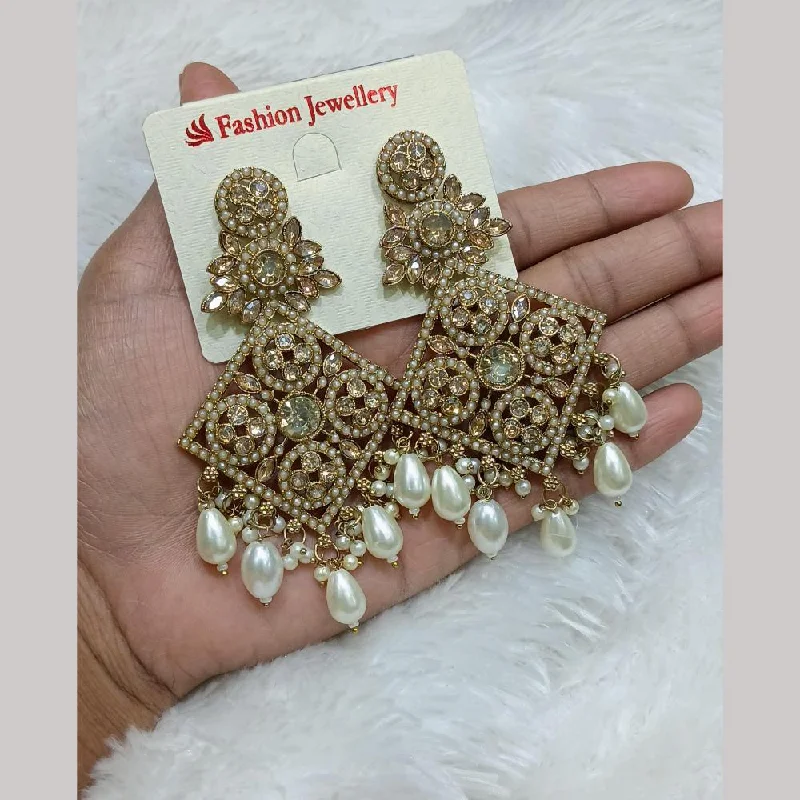 women’s drop diamond earrings-Lucentarts Jewellery Gold Plated Crystal Stone And Pearls Dangler Earrings