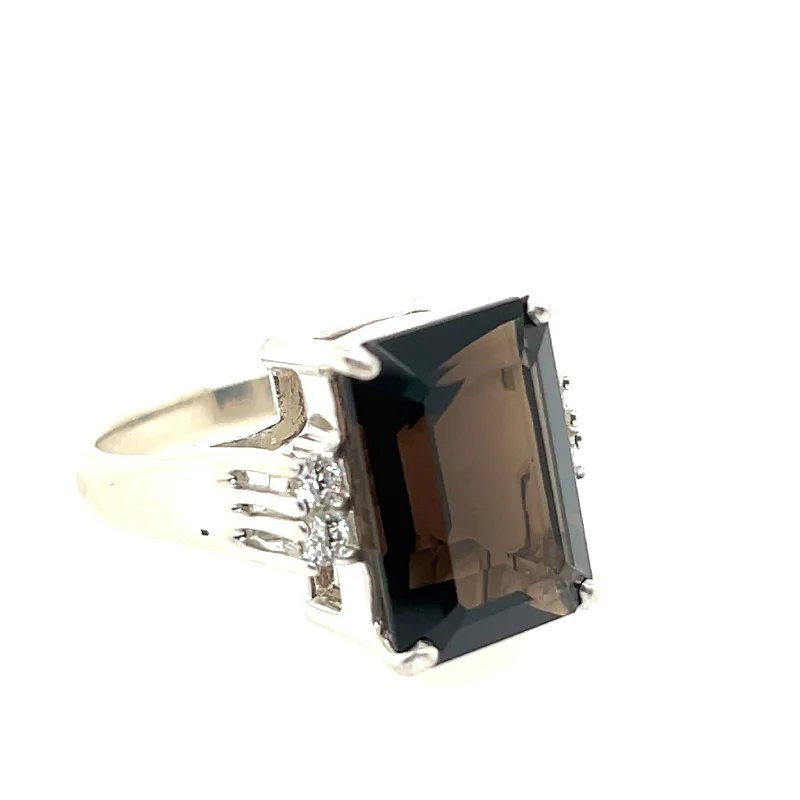 women’s bridal engagement rings-Sterling Silver Smokey Quartz and Diamond Ring