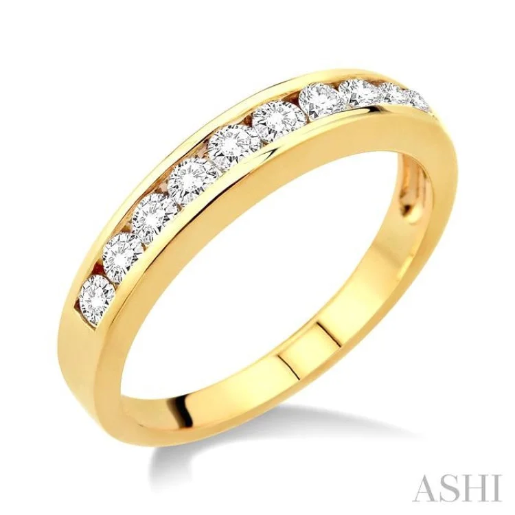 silver rings for women-1/2 Ctw Channel Set Round Cut Diamond Band in 14K Yellow Gold