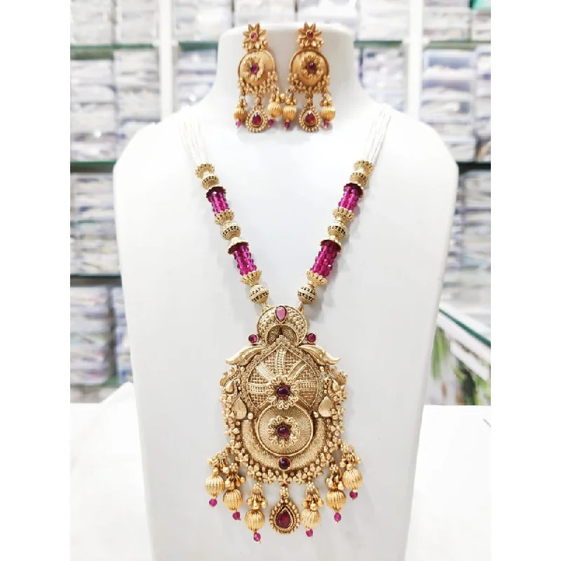 personalized name necklaces-Akruti Collection Gold Plated Kundan Stone And Pearls Long Necklace Set