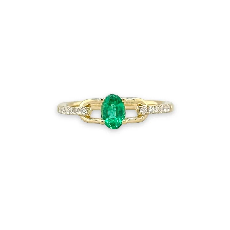 women’s unique platinum engagement rings-14K Y Gold 0.39ctw Emerald and 0.11ctw Diamond Ring