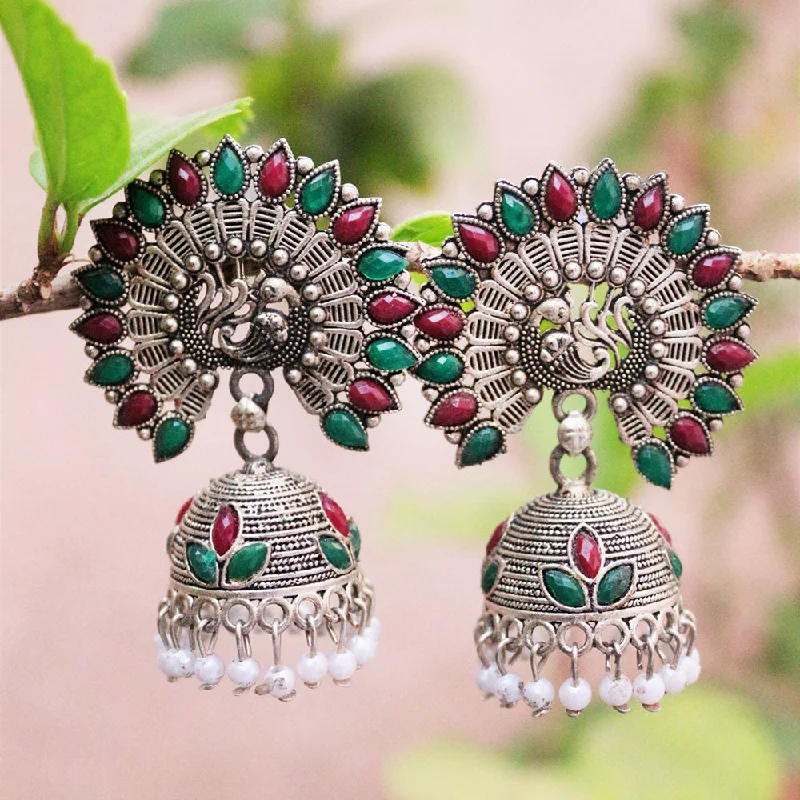 women’s zodiac earrings-H K Fashion Oxidised Plated  Pota Stone Jhumki Earrings