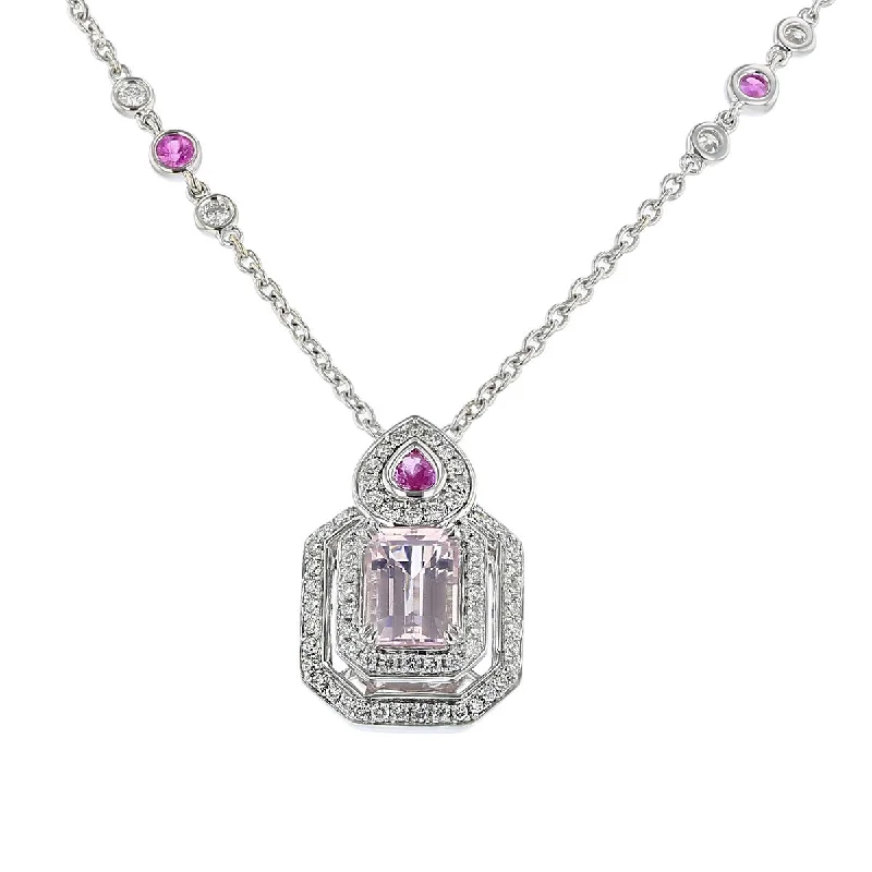 women’s rose gold necklaces-Morganite, Pink Sapphire and Diamond Necklace