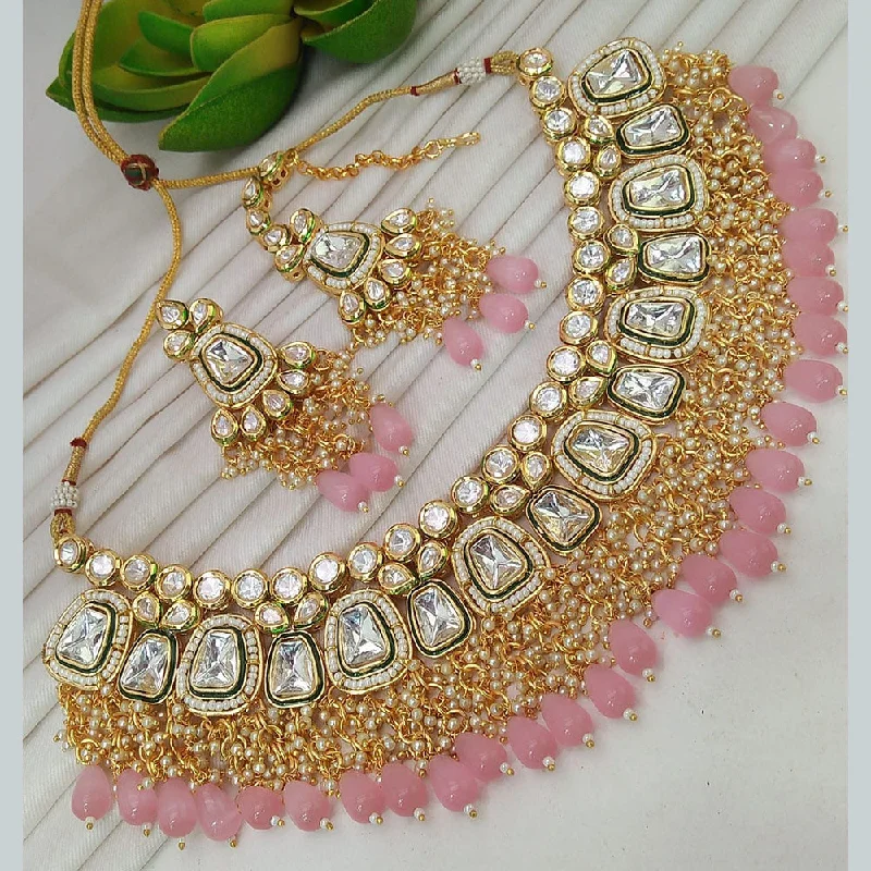 women’s charm necklaces-Everlasting Quality Jewels Gold Plated Kundan Stone And Pearls Necklace Set