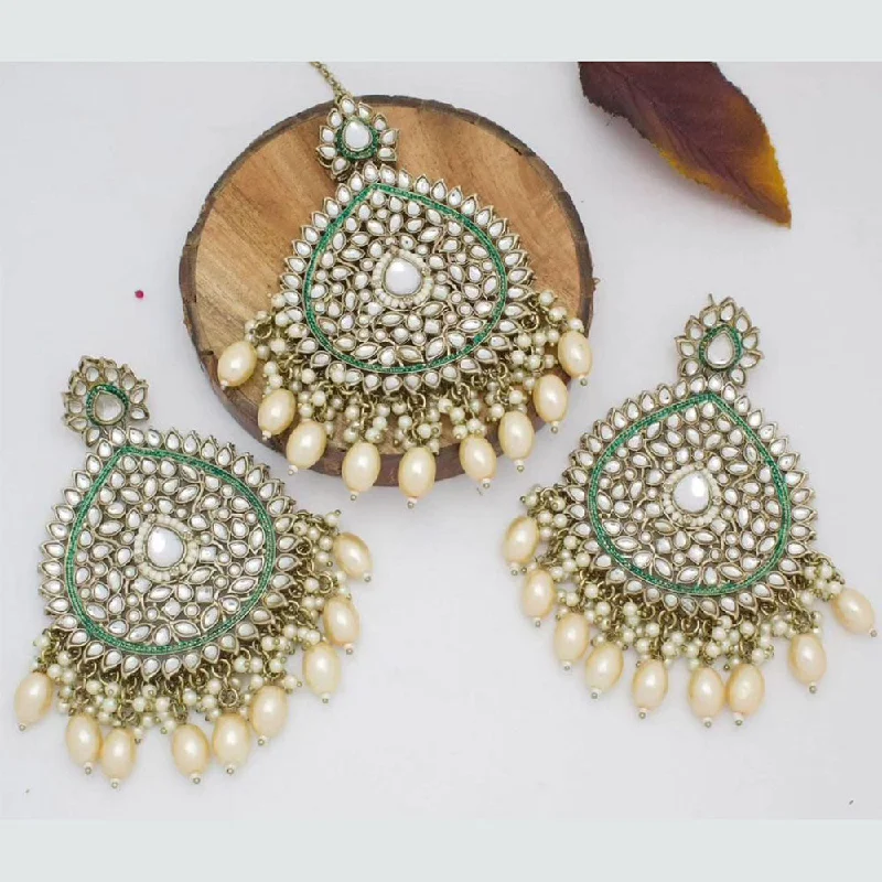 women’s black diamond earrings-Shree Chamunda Jewellers Gold Plated Kundan Stone Dangler Earrings With Maangtikka