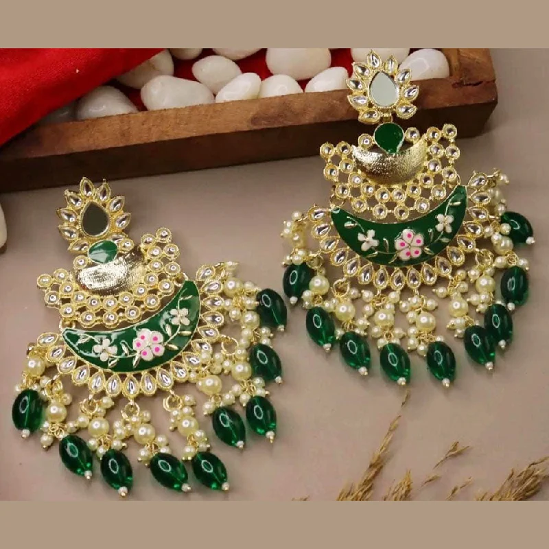 women’s luxury gold earrings-Lucentarts Jewellery Gold Plated Kundan And Meenakari Dangler Earrings