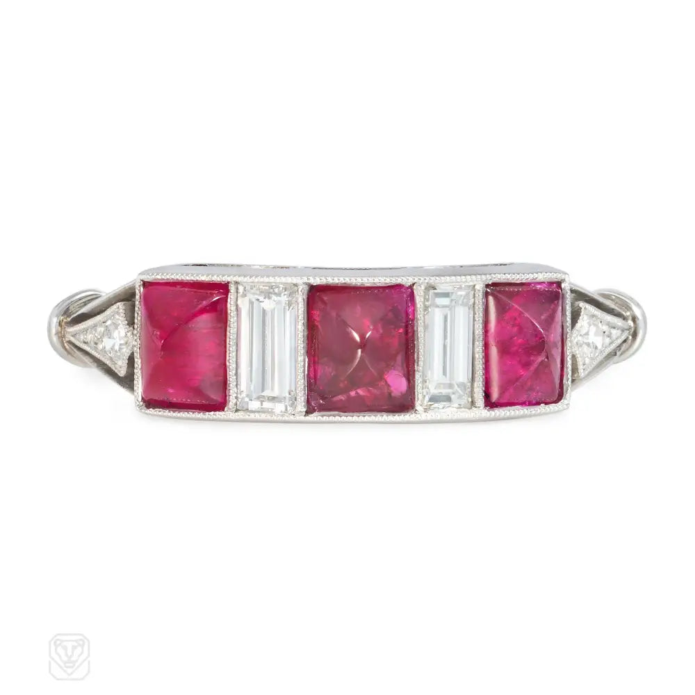 women’s white gold engagement rings-Art Deco sugarloaf ruby and diamond ring