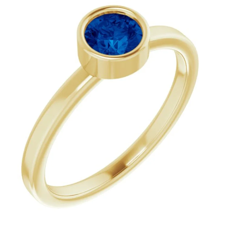 heart-shaped rings for women-14K Yellow 5 mm Lab-Grown Blue Sapphire Ring