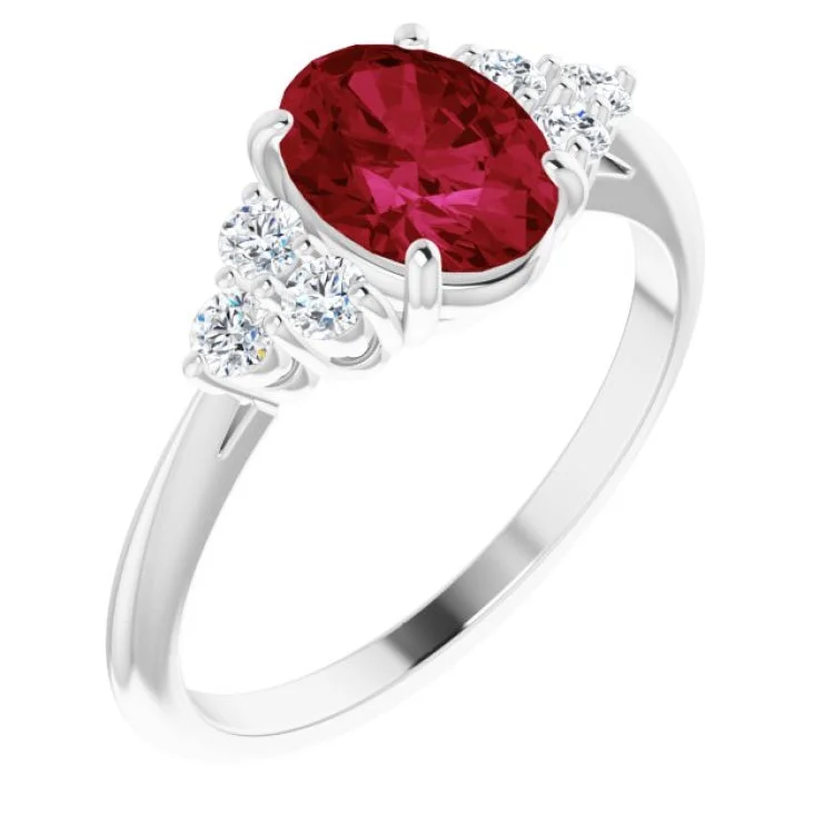 engagement rings with colored stones-Platinum Lab-Grown Ruby & 1/4 CTW Natural Diamond Ring