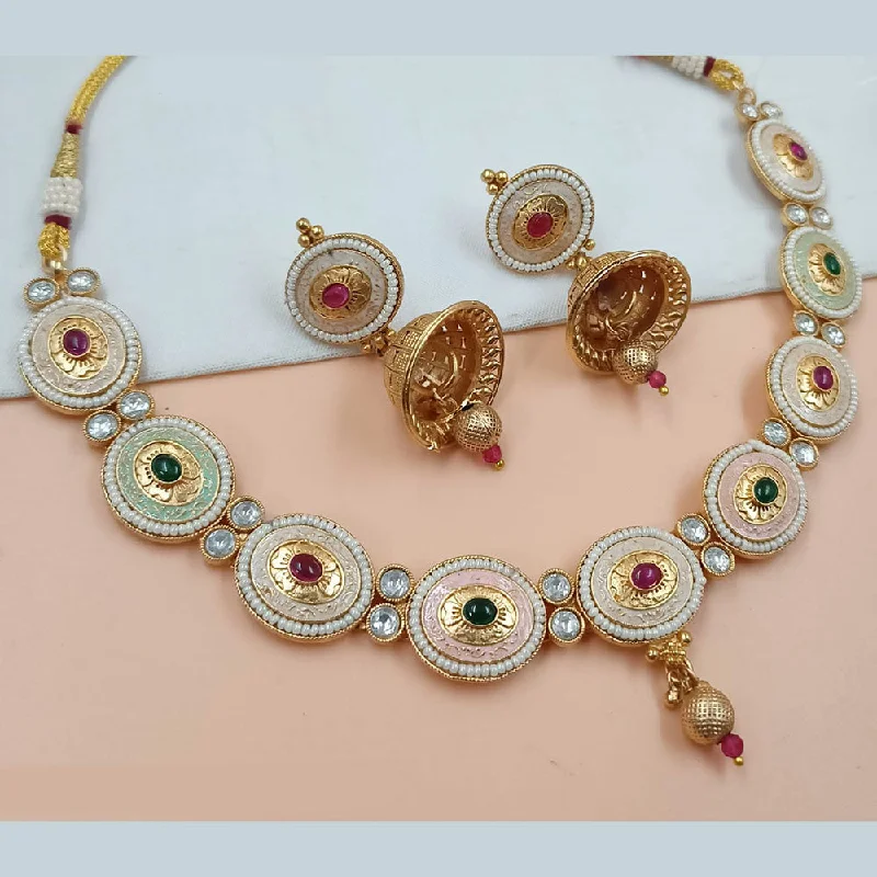 statement necklaces for women-Padmawati Bangles Gold Plated Pota Stone Meenakari Necklace Set