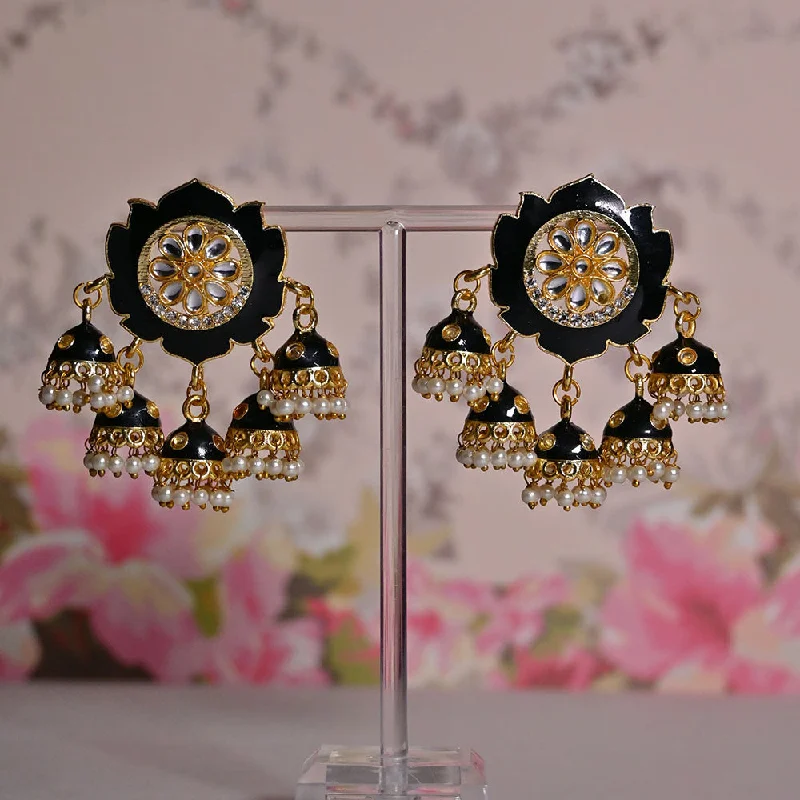 gemstone stud earrings for women-Shagna Gold Plated Kundan Stone And Meenakari Jhumki Earrings