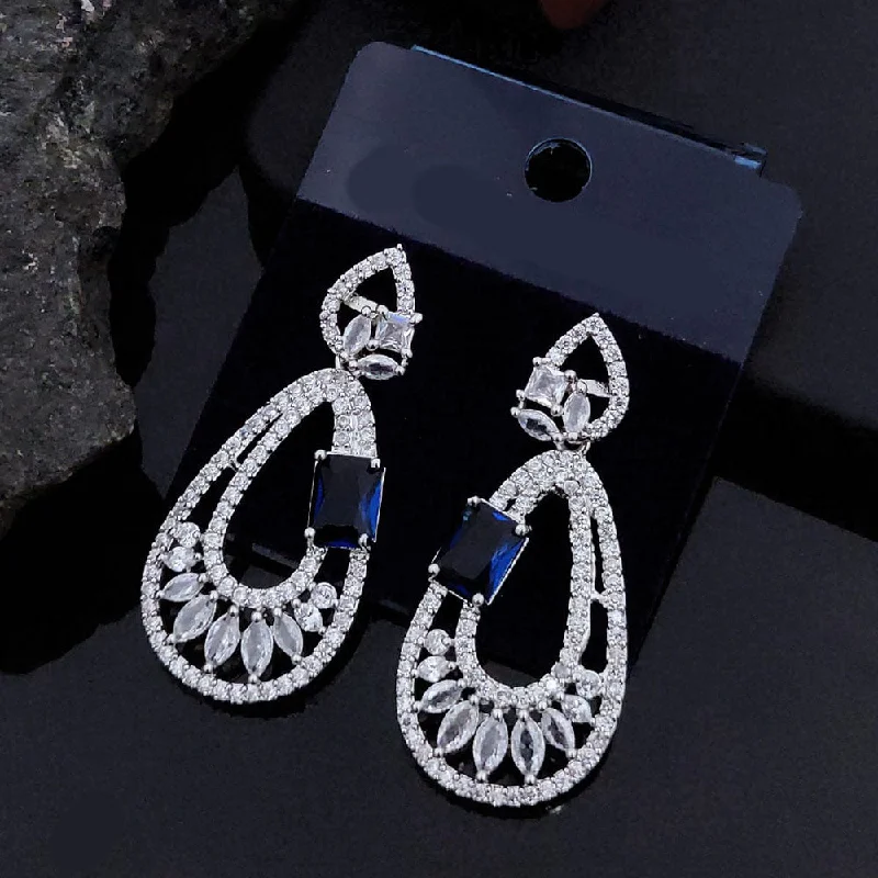 chic earrings for women-Akruti Collection Silver Plated AD Dangler Earrings