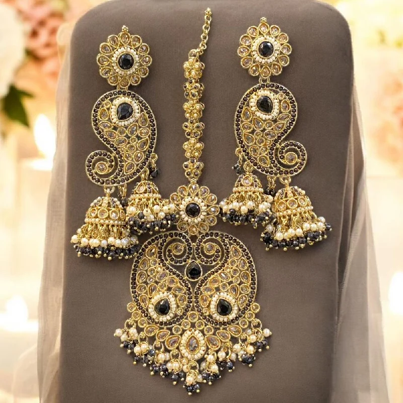 women’s boho drop earrings-Hira Collections Gold Plated Crystal Stone And Pearls Jhumki Earrings With Maangtikka