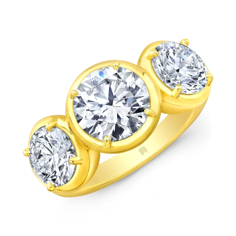 women’s two-stone engagement rings-Three-Stone Diamond Ring in 18kt Yellow Gold