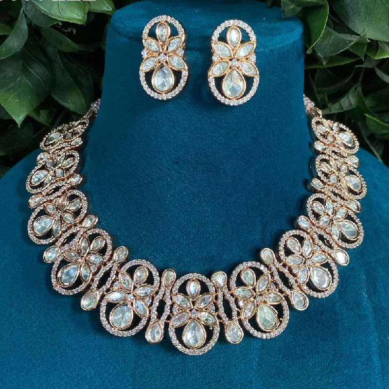 women’s choker necklaces-Amoliya Jewels Gold Plated Polki Kundan Necklace Set