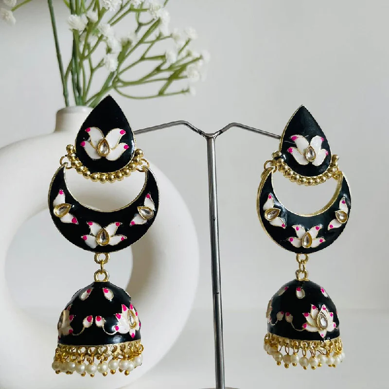 women’s zodiac earrings-Shagna Gold Plated Meenakari Kundan And Pearl Jhumki Earrings