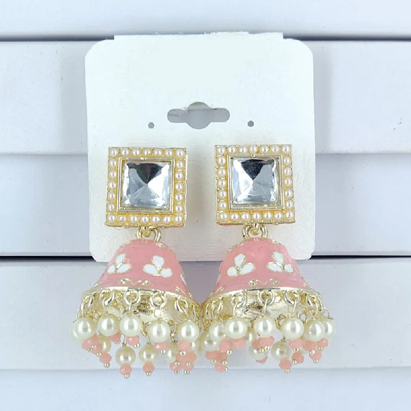 trendy pearl earrings for women-Corbeda Fashion Gold Plated Meenakari Jhumki Earrings