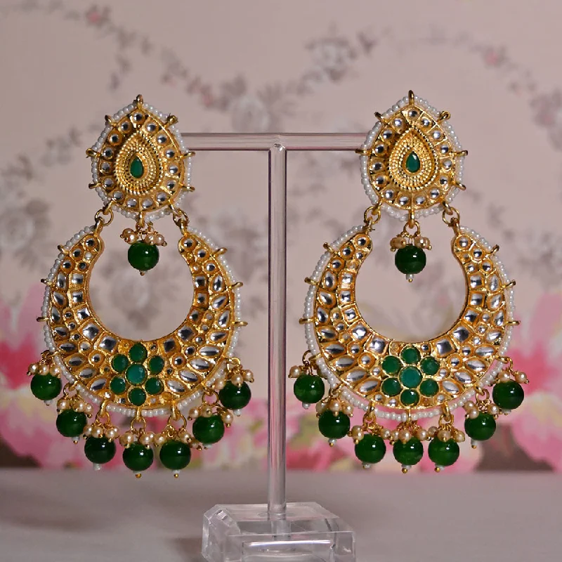 women’s simple gold earrings-Shagna Gold Plated Kundan Stone And Pearls Dangler Earrings