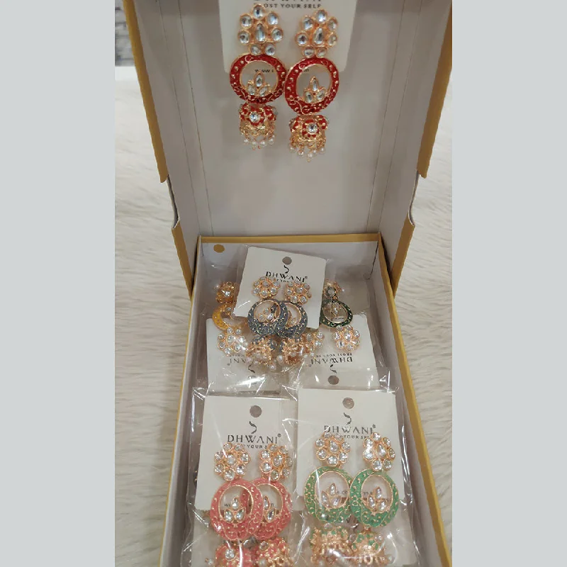 women’s clip-on earrings-Dhwani Gold Plated Kundan And Meenakari Jhumki Earrings (Assorted Color)