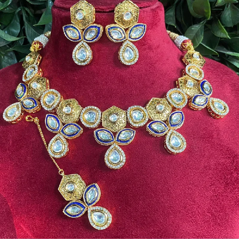 women’s classic round necklaces-Amoliya Jewels Gold Plated Polki Kundan Meenakari Necklace Set