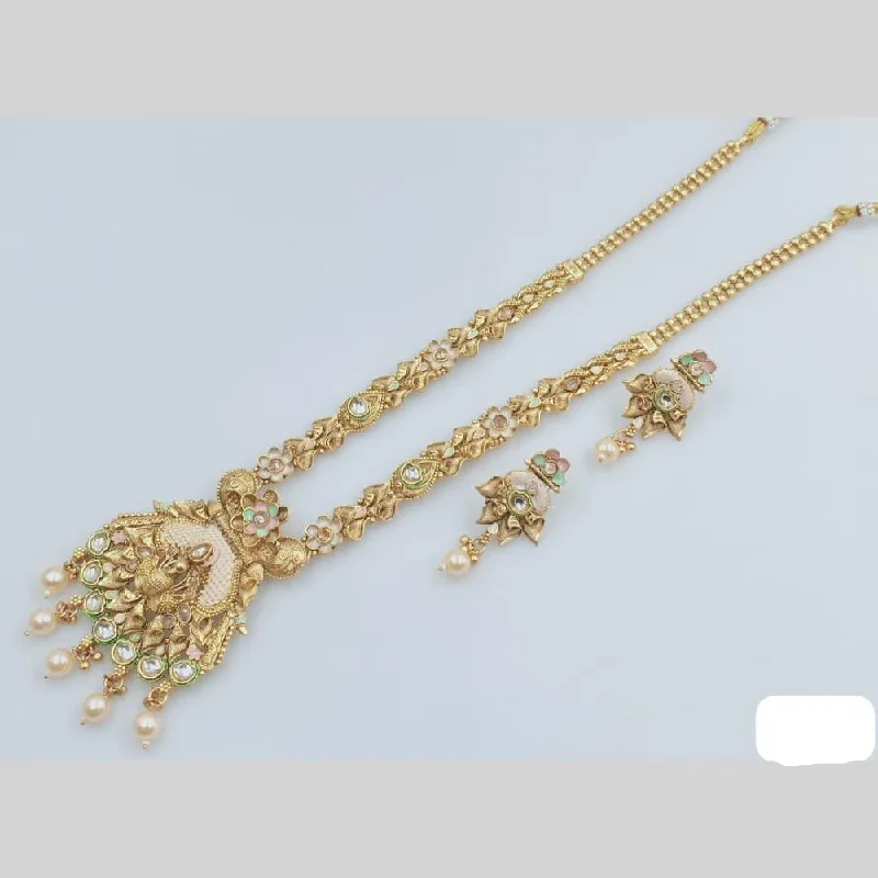 luxury pearl necklaces for women-Rani Sati Jewels Gold Plated Kundan Stone And Meenakari Long Necklace Set