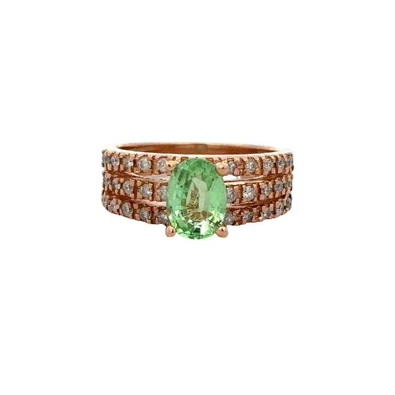 women’s engagement rings with halo diamonds-Green Tourmaline and Diamond Ring in Yellow Gold