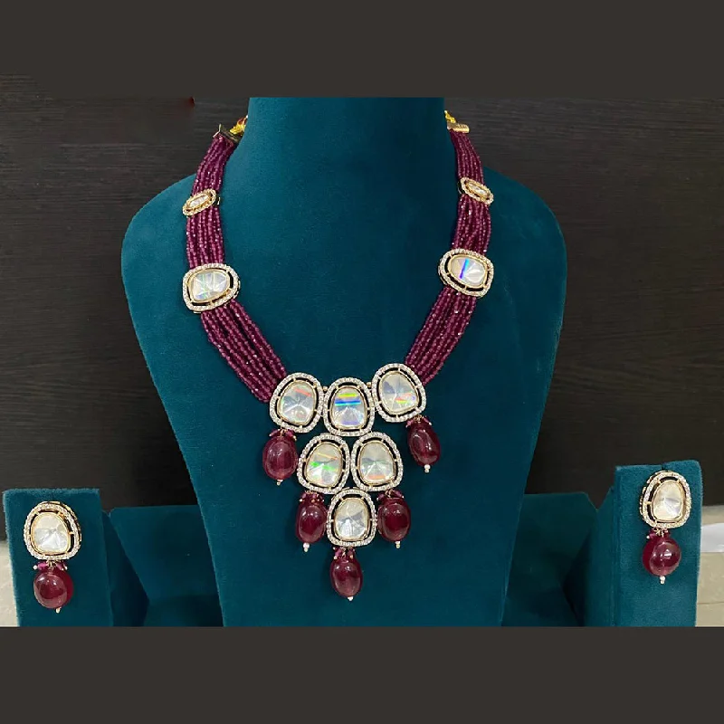 women’s customized heart necklaces-Amoliya Jewels Gold Plated Polki Kundan And Beads Necklace Set