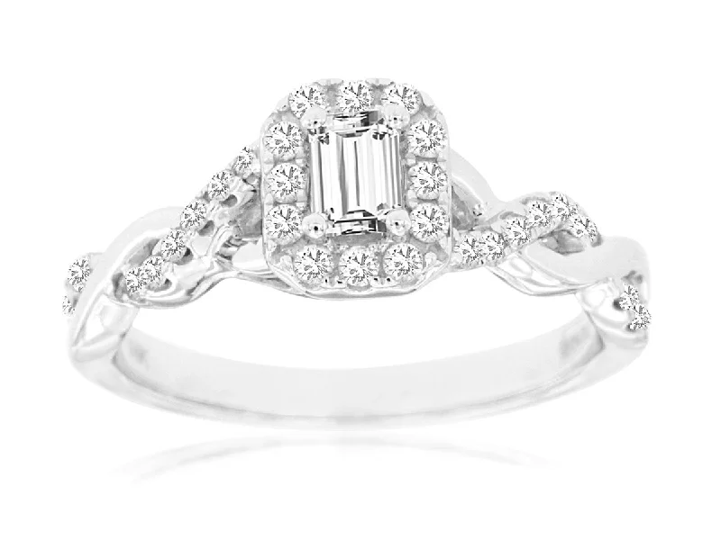 trendy engagement rings for women-Twisted Emerald Cut Diamond Ring