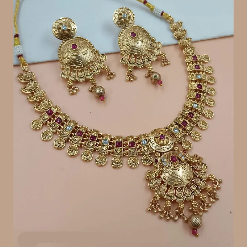 chic women’s multi-chain necklaces-Padmawati Bangles Gold Plated Pota Stone And Pearls Necklace Set