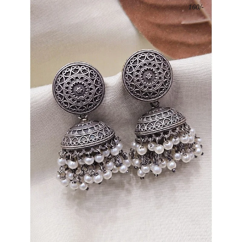 women’s sapphire earrings-Akruti Collection Oxidised Plated Pearl Jhumki Earrings