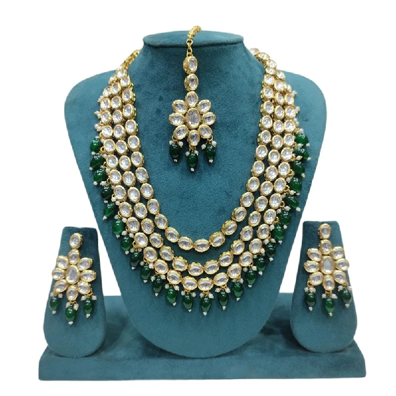 minimalist gold necklaces for women-Akruti Collection Gold Plated Kundan Stone And Beads Multi Layer Necklace Set