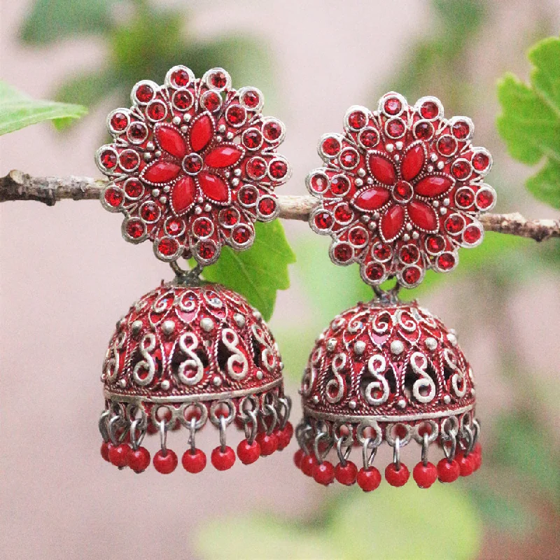 custom engraved earrings for women-H K Fashion Oxidised Plated  Austrian Stone  Jhumki Earrings