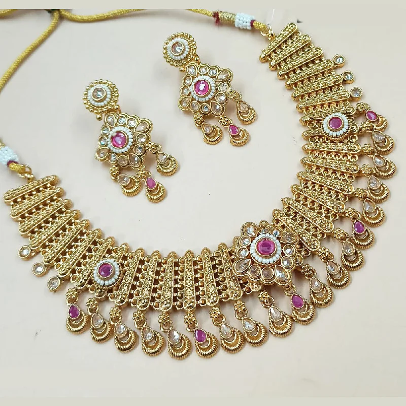 women’s long necklaces-Padmawati Bangles Gold Plated Crystal Stone And Pearls Necklace Set