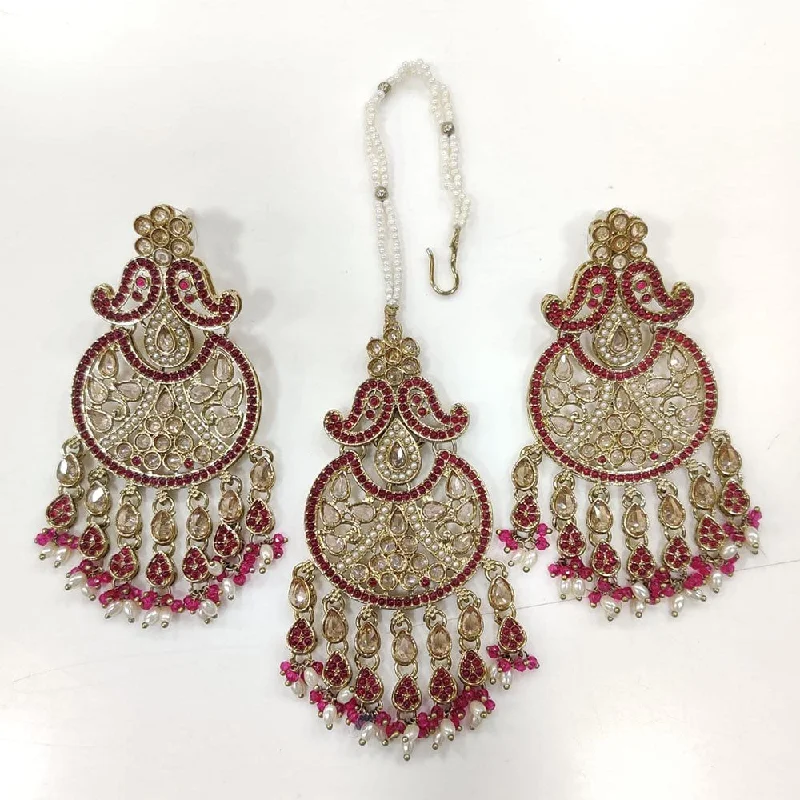 women’s gemstone earrings-Manisha Jewellery Gold Plated Crystal Stone And Pearls Dangler Earrings With Maangtika