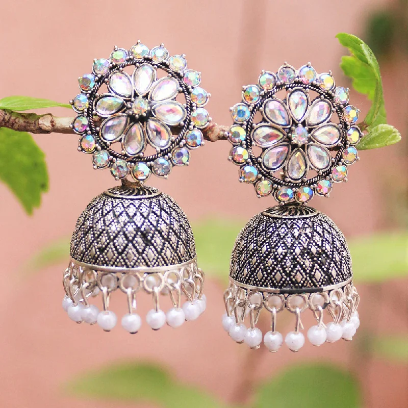 women’s diamond-shaped earrings-H K Fashion Oxidised Plated Austrian Stone And Beads Jhumki Earrings