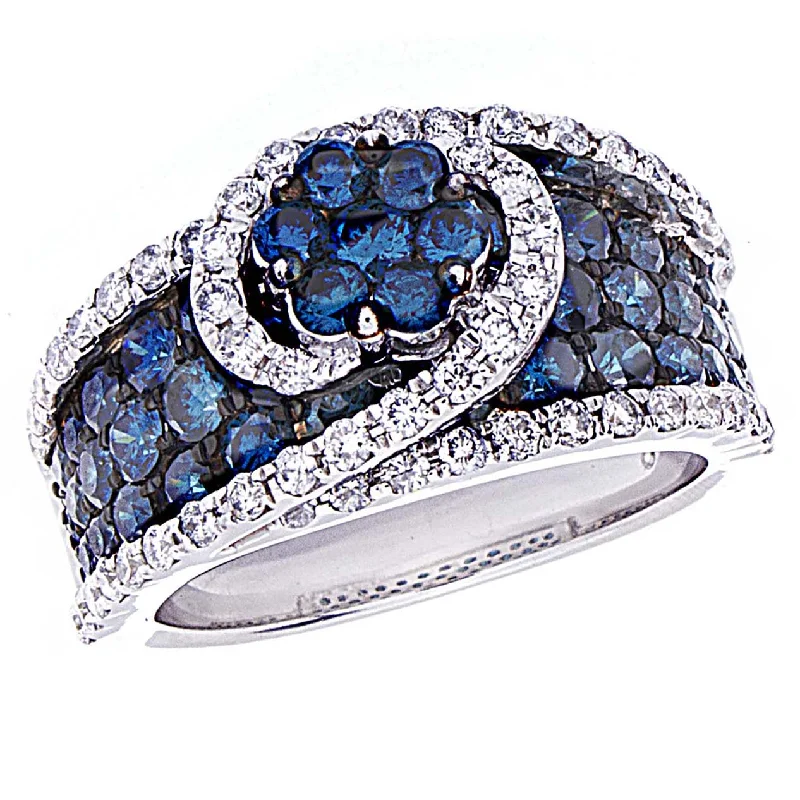 women’s oval-cut engagement rings-Pave Blue and White Diamond Ring