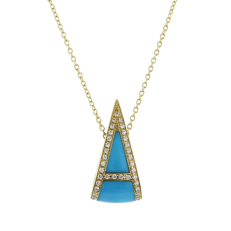 women’s gemstone necklaces-Necklace in Yellow Gold with Diamonds and Turquoise