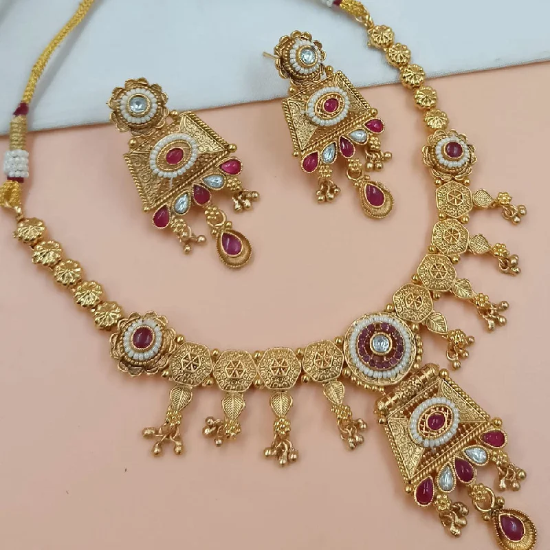 women’s birthstone necklaces-Padmawati Bangles Gold Plated Pota Stone And Pearls Necklace Set