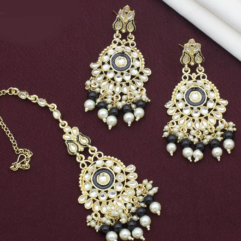 dangling earrings for women-Kavita Art Gold Plated Kundan Stone And Meenakari Earrings With Maangtikka