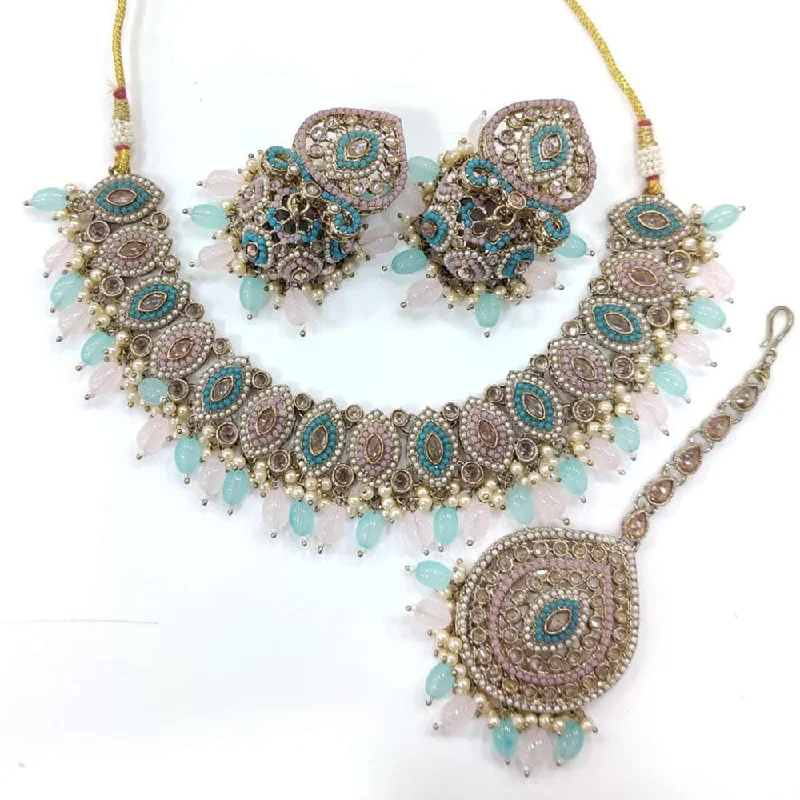 multi-color necklaces for women-Manisha Jewellery Gold Plated Crystal Stone And Beads Necklace Set