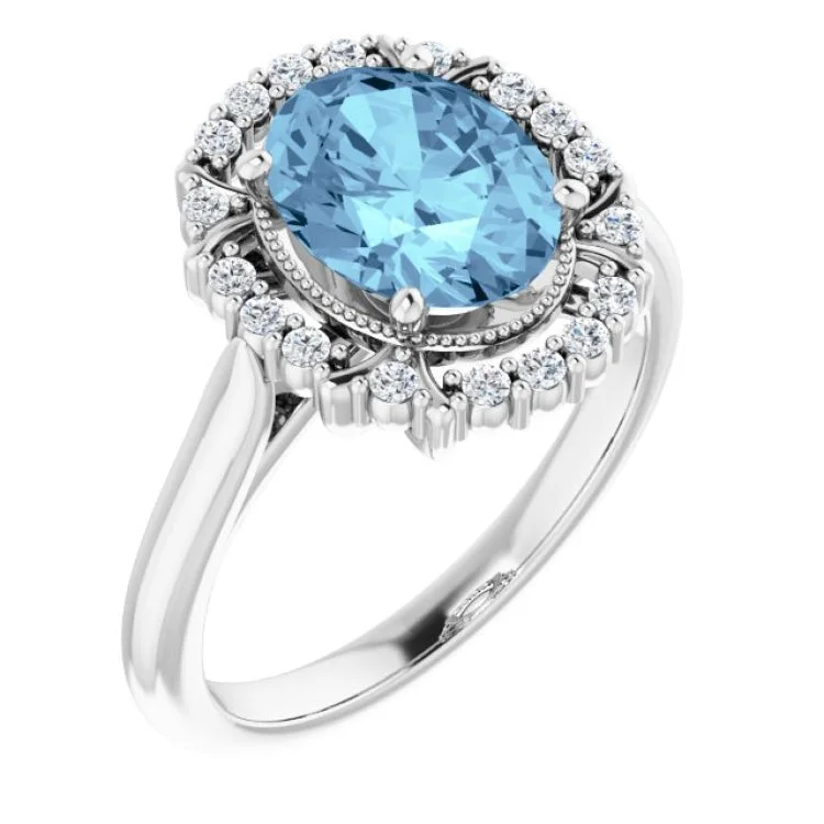 women’s engagement rings with diamonds-Platinum Natural Aquamarine & 1/6 CTW Natural Diamond Ring