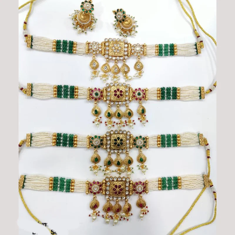 bridal necklaces for women-Manisha Jewellery Gold Plated Pota Stone And Pearls Choker Necklace Set