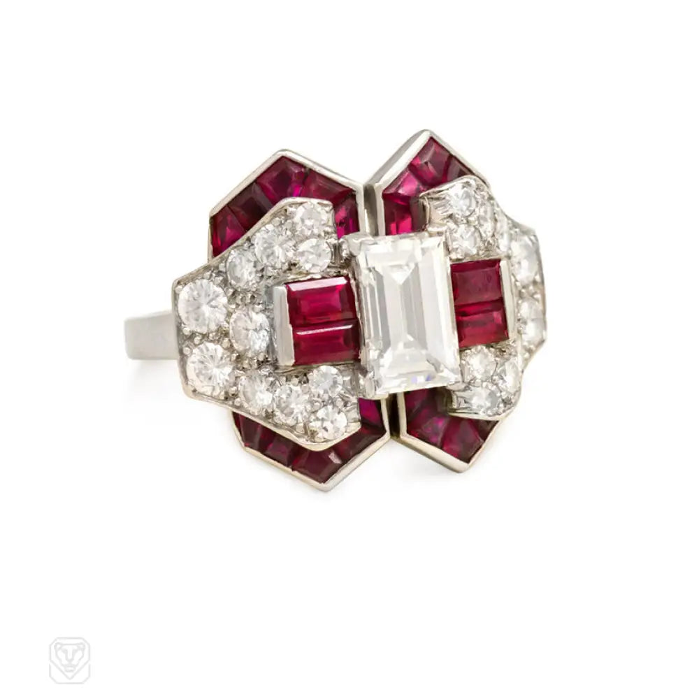 engagement rings with black diamonds-Retro ruby and diamond ring, Oscar Heyman