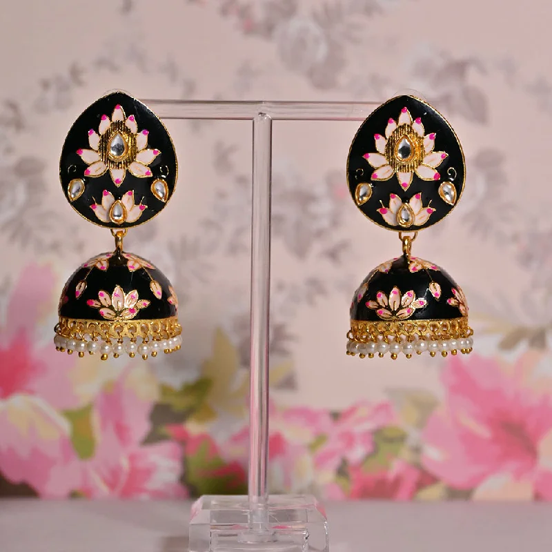 gold-plated hoop earrings for women-Shagna Gold Plated Kundan Stone And Meenakari Jhumki Earrings