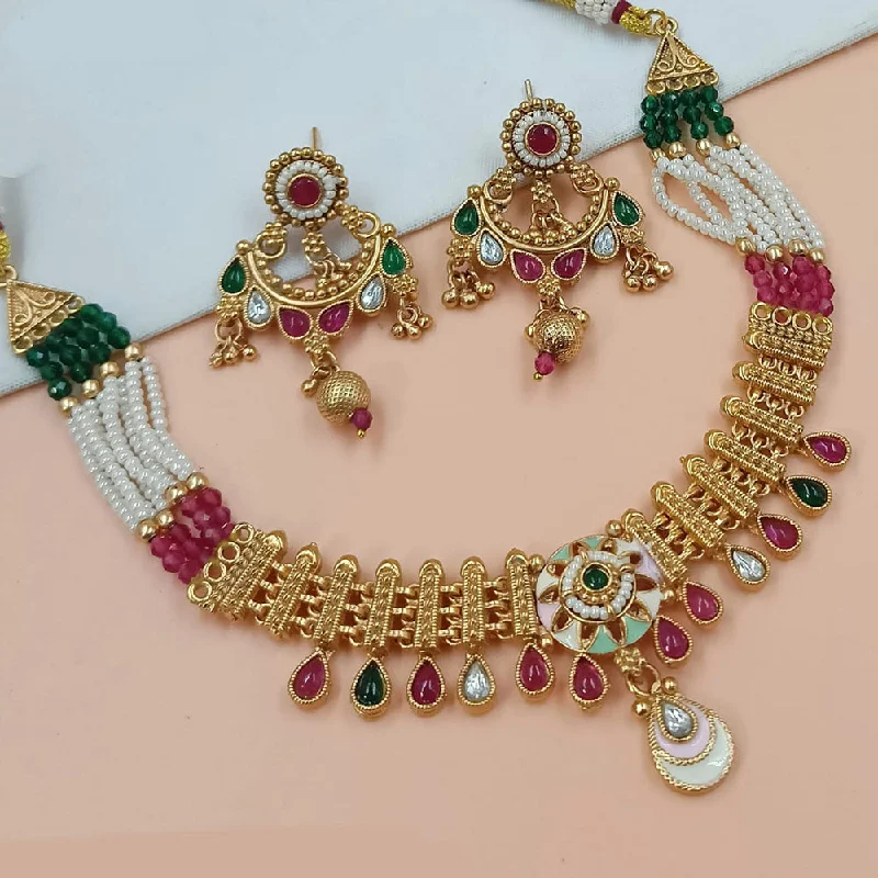 women’s gold lock necklaces-Padmawati Bangles Gold Plated Pota Stone And Pearls Necklace Set