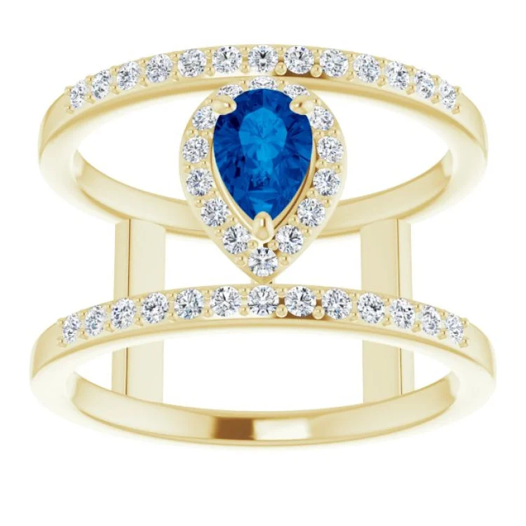 women’s diamond halo engagement rings-14K Yellow Lab-Grown Blue Sapphire & 1/3 CTW Natural Diamond Ring